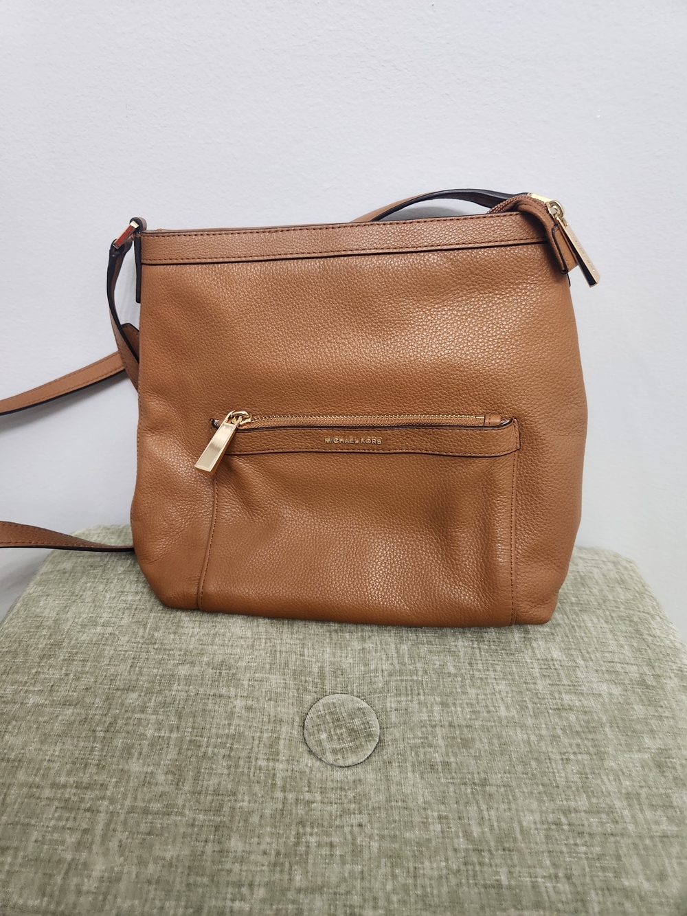 Michael Kors Brown Pebbled Leather Crossbody Bag with Gold Hardware